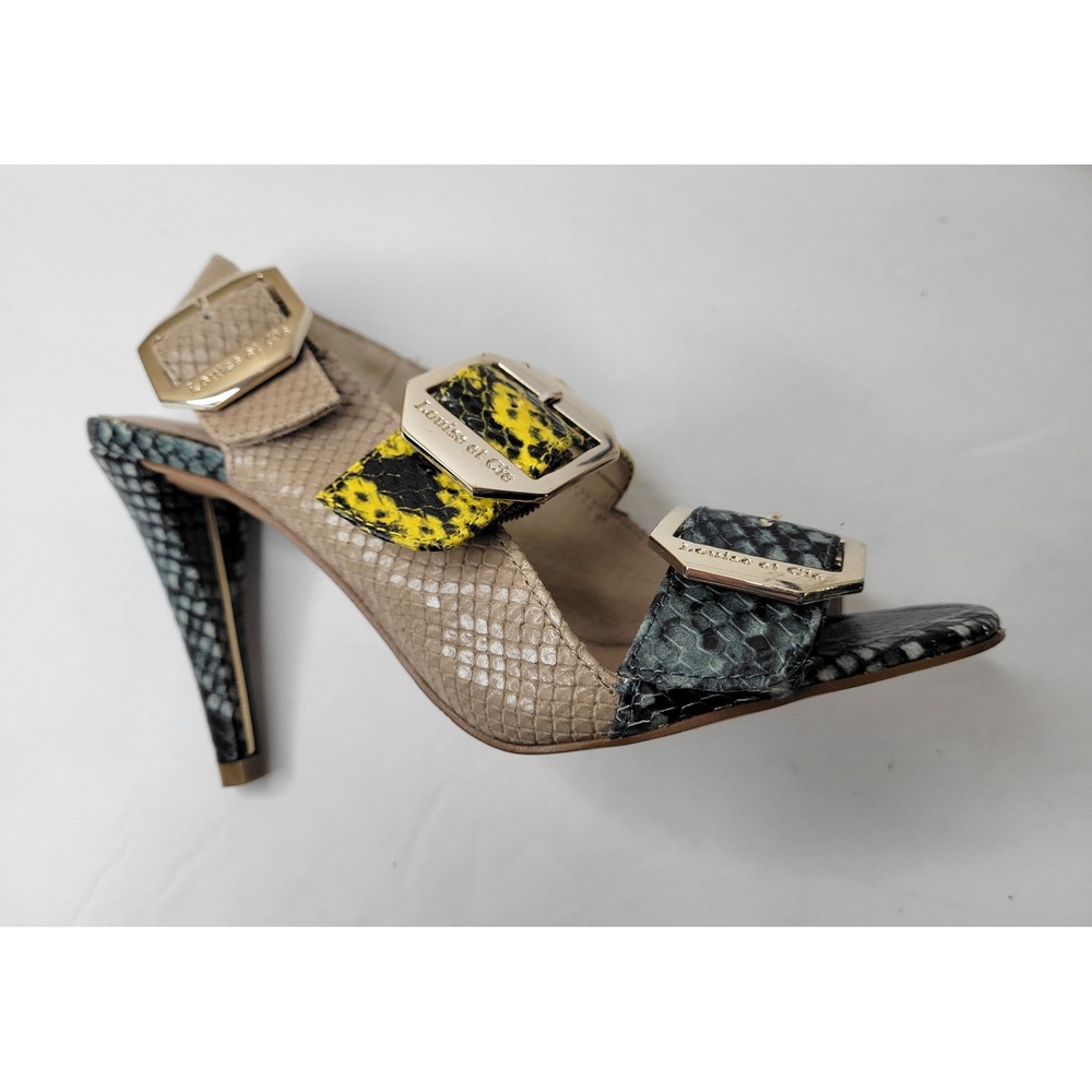 Louise et Cie Snakeskin Embossed Buckle Stiletto Sandals Multi Color Size 5.5 M